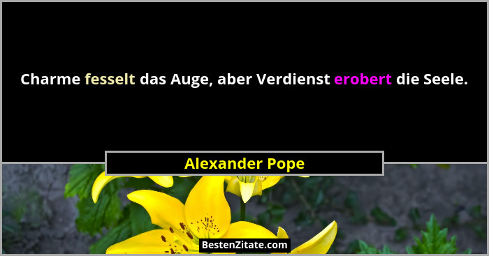 Charme fesselt das Auge, aber Verdienst erobert die Seele.... - Alexander Pope