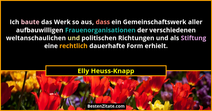 Ich baute das Werk so aus, dass ein Gemeinschaftswerk aller aufbauwilligen Frauenorganisationen der verschiedenen weltanschaulichen... - Elly Heuss-Knapp