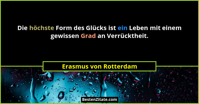 Die höchste Form des Glücks ist ein Leben mit einem gewissen Grad an Verrücktheit.... - Erasmus von Rotterdam