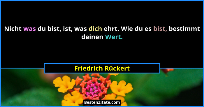 Nicht was du bist, ist, was dich ehrt. Wie du es bist, bestimmt deinen Wert.... - Friedrich Rückert