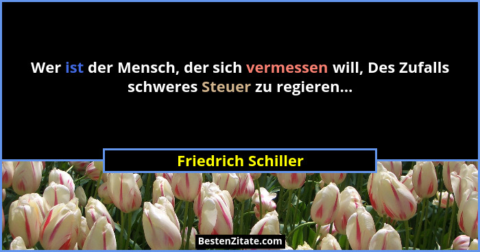 Wer ist der Mensch, der sich vermessen will, Des Zufalls schweres Steuer zu regieren...... - Friedrich Schiller
