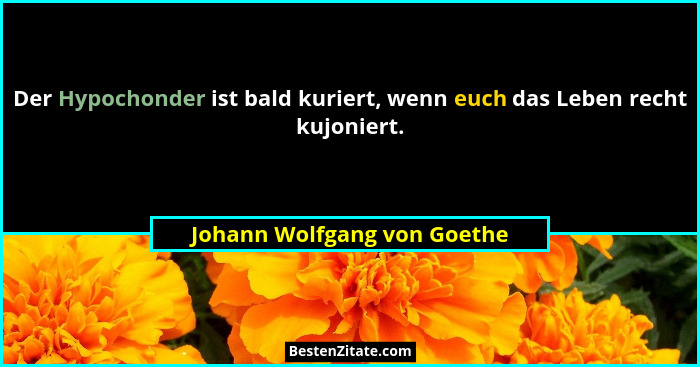 Der Hypochonder ist bald kuriert, wenn euch das Leben recht kujoniert.... - Johann Wolfgang von Goethe