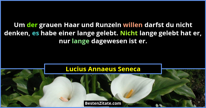 Um der grauen Haar und Runzeln willen darfst du nicht denken, es habe einer lange gelebt. Nicht lange gelebt hat er, nur lange... - Lucius Annaeus Seneca