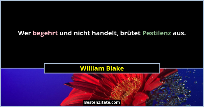 Wer begehrt und nicht handelt, brütet Pestilenz aus.... - William Blake
