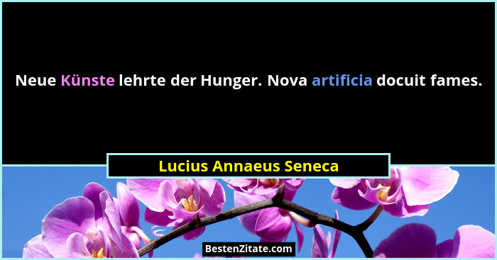 Neue Künste lehrte der Hunger. Nova artificia docuit fames.... - Lucius Annaeus Seneca