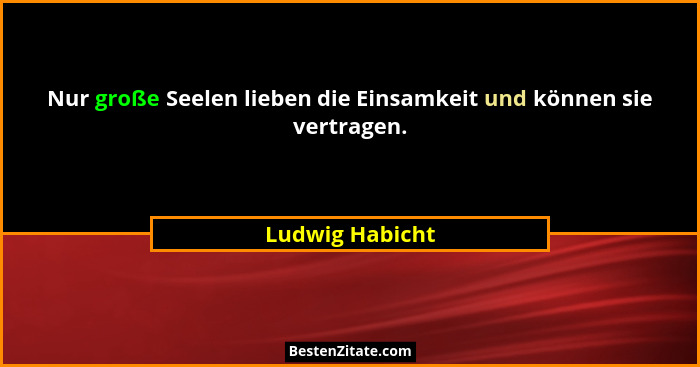 Nur große Seelen lieben die Einsamkeit und können sie vertragen.... - Ludwig Habicht