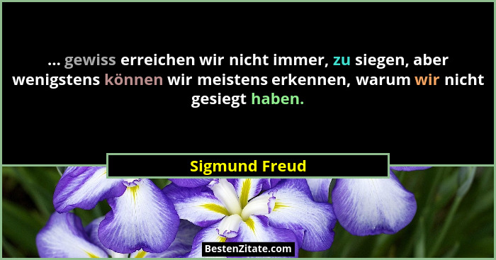 ... gewiss erreichen wir nicht immer, zu siegen, aber wenigstens können wir meistens erkennen, warum wir nicht gesiegt haben.... - Sigmund Freud
