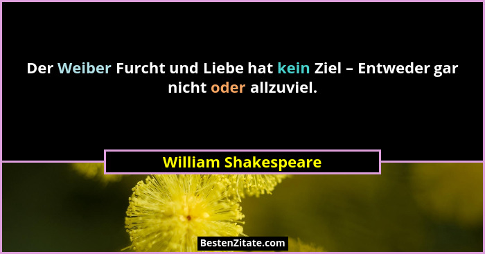 Der Weiber Furcht und Liebe hat kein Ziel – Entweder gar nicht oder allzuviel.... - William Shakespeare
