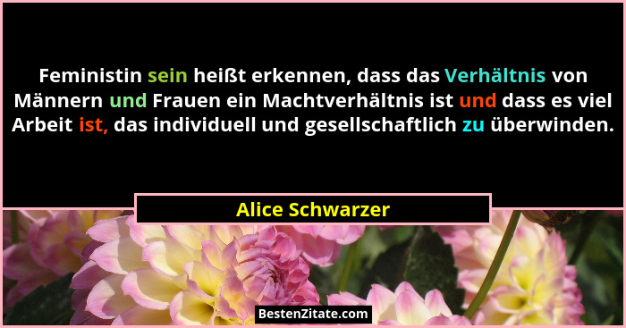Feministin sein heißt erkennen, dass das Verhältnis von Männern und Frauen ein Machtverhältnis ist und dass es viel Arbeit ist, das... - Alice Schwarzer