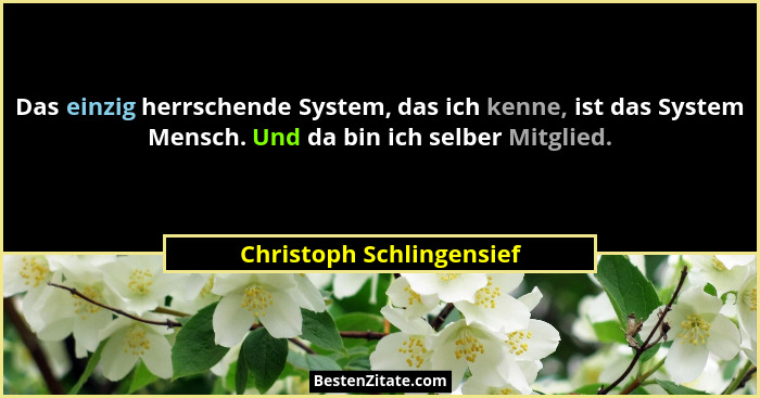 Das einzig herrschende System, das ich kenne, ist das System Mensch. Und da bin ich selber Mitglied.... - Christoph Schlingensief