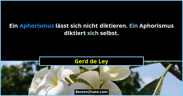 Ein Aphorismus lässt sich nicht diktieren. Ein Aphorismus diktiert sich selbst.... - Gerd de Ley
