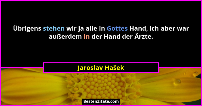 Übrigens stehen wir ja alle in Gottes Hand, ich aber war außerdem in der Hand der Ärzte.... - Jaroslav Hašek