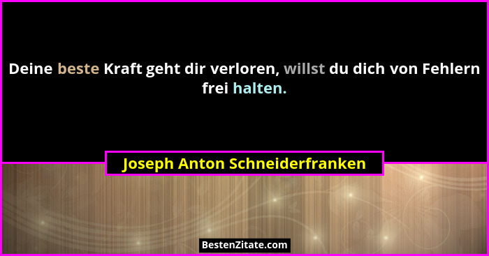 Deine beste Kraft geht dir verloren, willst du dich von Fehlern frei halten.... - Joseph Anton Schneiderfranken