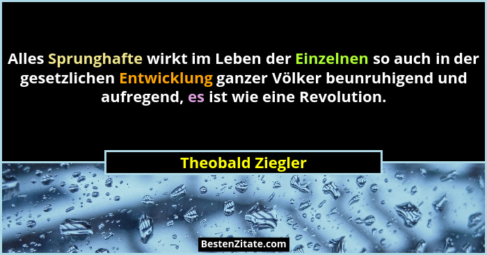 Alles Sprunghafte wirkt im Leben der Einzelnen so auch in der gesetzlichen Entwicklung ganzer Völker beunruhigend und aufregend, es... - Theobald Ziegler