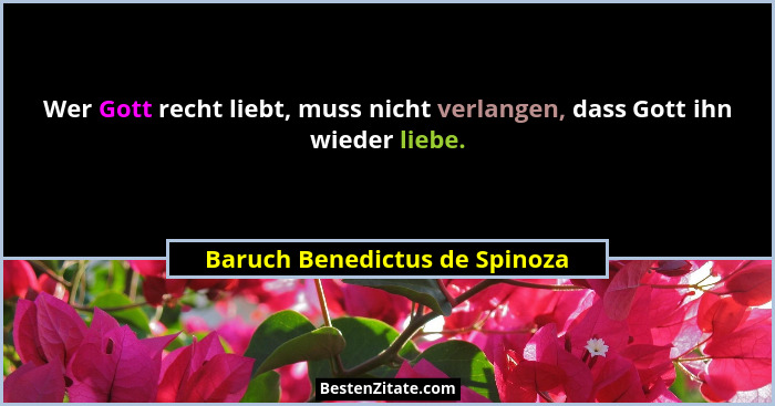Wer Gott recht liebt, muss nicht verlangen, dass Gott ihn wieder liebe.... - Baruch Benedictus de Spinoza