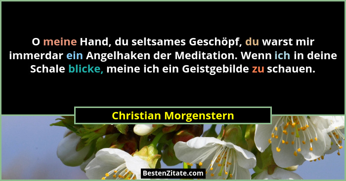 O meine Hand, du seltsames Geschöpf, du warst mir immerdar ein Angelhaken der Meditation. Wenn ich in deine Schale blicke, mei... - Christian Morgenstern