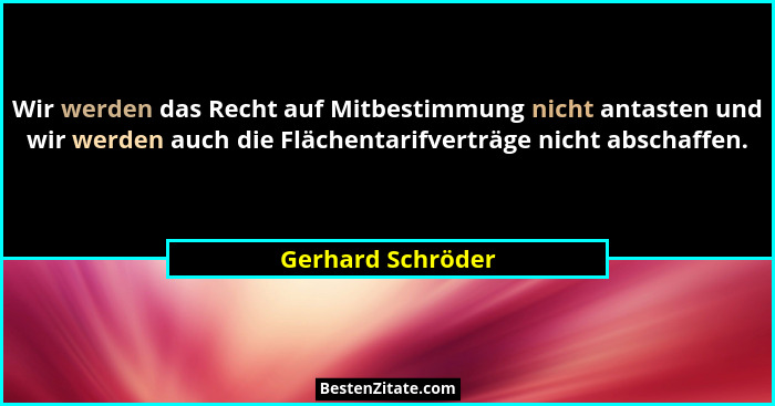 Wir werden das Recht auf Mitbestimmung nicht antasten und wir werden auch die Flächentarifverträge nicht abschaffen.... - Gerhard Schröder