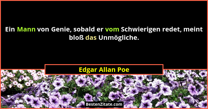Ein Mann von Genie, sobald er vom Schwierigen redet, meint bloß das Unmögliche.... - Edgar Allan Poe