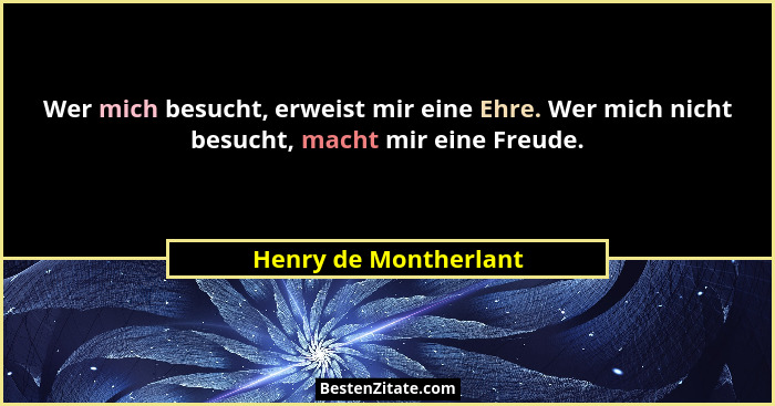 Wer mich besucht, erweist mir eine Ehre. Wer mich nicht besucht, macht mir eine Freude.... - Henry de Montherlant