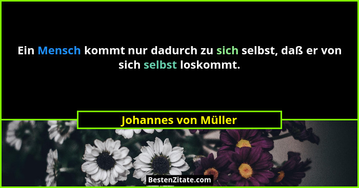 Ein Mensch kommt nur dadurch zu sich selbst, daß er von sich selbst loskommt.... - Johannes von Müller