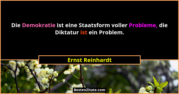 Die Demokratie ist eine Staatsform voller Probleme, die Diktatur ist ein Problem.... - Ernst Reinhardt