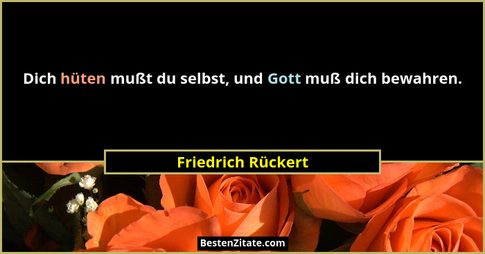 Dich hüten mußt du selbst, und Gott muß dich bewahren.... - Friedrich Rückert