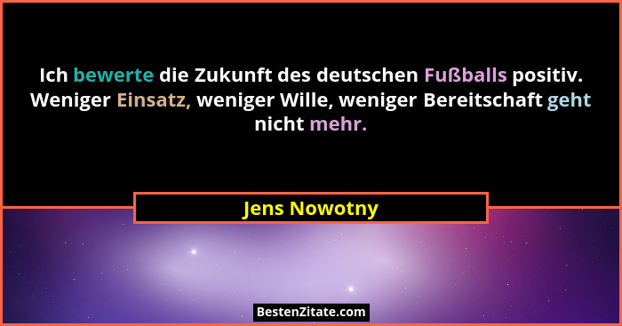 Ich bewerte die Zukunft des deutschen Fußballs positiv. Weniger Einsatz, weniger Wille, weniger Bereitschaft geht nicht mehr.... - Jens Nowotny