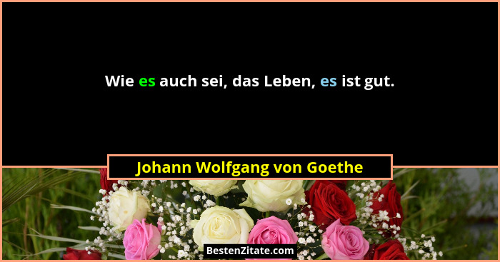 Wie es auch sei, das Leben, es ist gut.... - Johann Wolfgang von Goethe