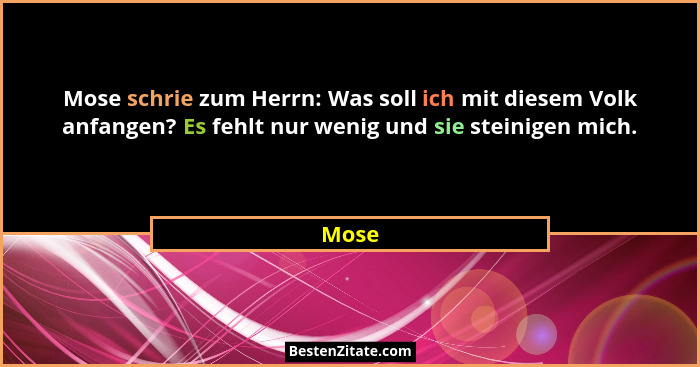Mose schrie zum Herrn: Was soll ich mit diesem Volk anfangen? Es fehlt nur wenig und sie steinigen mich.... - Mose