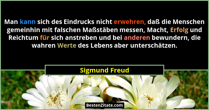 Man kann sich des Eindrucks nicht erwehren, daß die Menschen gemeinhin mit falschen Maßstäben messen, Macht, Erfolg und Reichtum für s... - Sigmund Freud