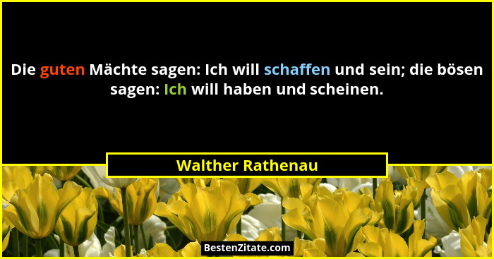 Die guten Mächte sagen: Ich will schaffen und sein; die bösen sagen: Ich will haben und scheinen.... - Walther Rathenau