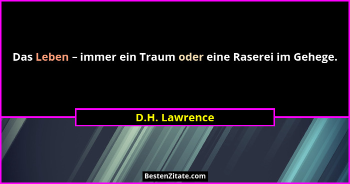 Das Leben – immer ein Traum oder eine Raserei im Gehege.... - D.H. Lawrence