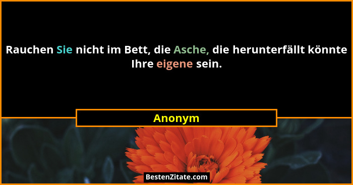 Rauchen Sie nicht im Bett, die Asche, die herunterfällt könnte Ihre eigene sein.... - Anonym