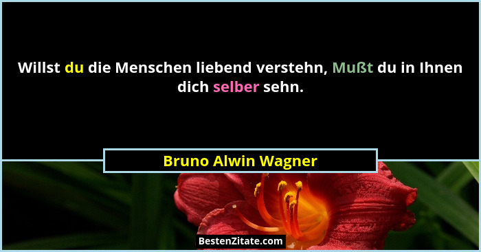 Willst du die Menschen liebend verstehn, Mußt du in Ihnen dich selber sehn.... - Bruno Alwin Wagner
