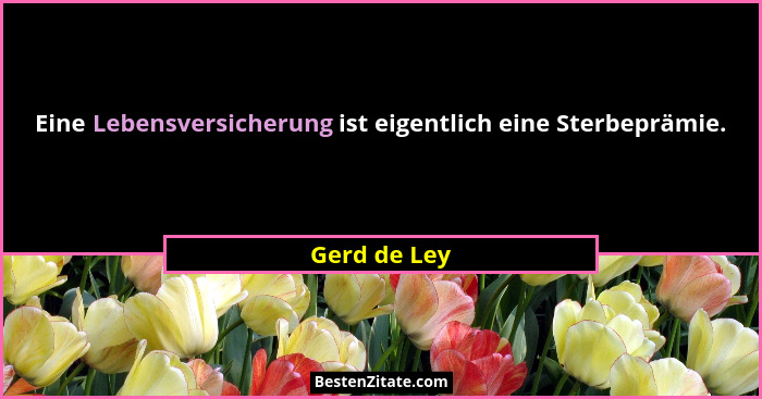 Eine Lebensversicherung ist eigentlich eine Sterbeprämie.... - Gerd de Ley