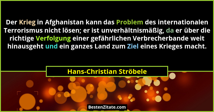 Der Krieg in Afghanistan kann das Problem des internationalen Terrorismus nicht lösen; er ist unverhältnismäßig, da er über... - Hans-Christian Ströbele
