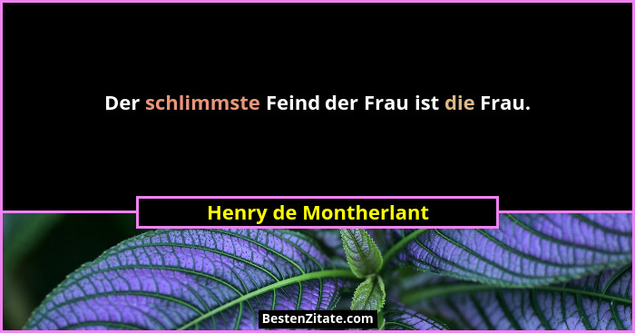 Der schlimmste Feind der Frau ist die Frau.... - Henry de Montherlant
