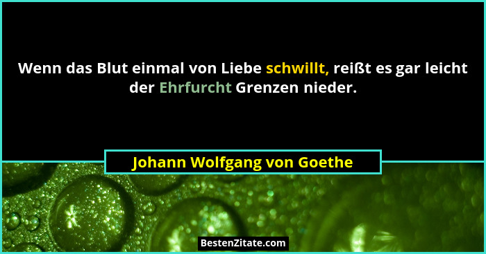 Wenn das Blut einmal von Liebe schwillt, reißt es gar leicht der Ehrfurcht Grenzen nieder.... - Johann Wolfgang von Goethe