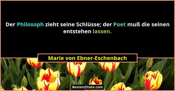 Der Philosoph zieht seine Schlüsse; der Poet muß die seinen entstehen lassen.... - Marie von Ebner-Eschenbach