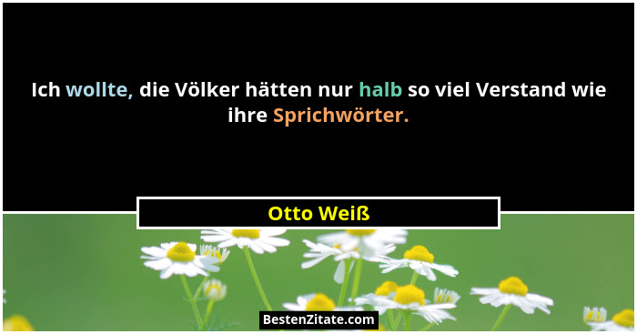 Ich wollte, die Völker hätten nur halb so viel Verstand wie ihre Sprichwörter.... - Otto Weiß