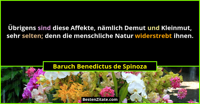 Übrigens sind diese Affekte, nämlich Demut und Kleinmut, sehr selten; denn die menschliche Natur widerstrebt ihnen.... - Baruch Benedictus de Spinoza