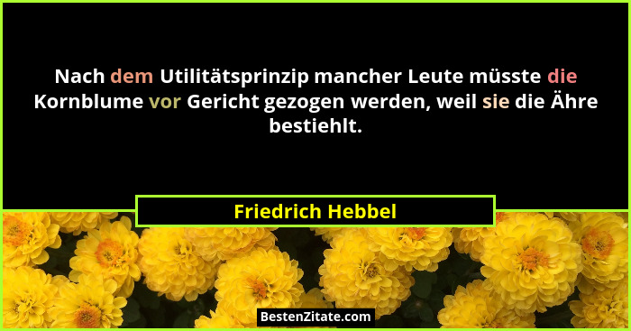 Nach dem Utilitätsprinzip mancher Leute müsste die Kornblume vor Gericht gezogen werden, weil sie die Ähre bestiehlt.... - Friedrich Hebbel