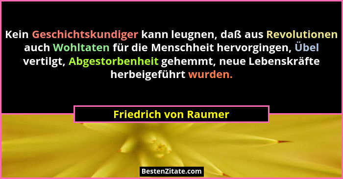 Kein Geschichtskundiger kann leugnen, daß aus Revolutionen auch Wohltaten für die Menschheit hervorgingen, Übel vertilgt, Abges... - Friedrich von Raumer