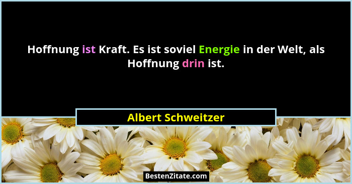 Hoffnung ist Kraft. Es ist soviel Energie in der Welt, als Hoffnung drin ist.... - Albert Schweitzer