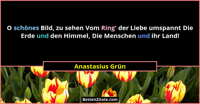 O schönes Bild, zu sehen Vom Ring' der Liebe umspannt Die Erde und den Himmel, Die Menschen und ihr Land!... - Anastasius Grün