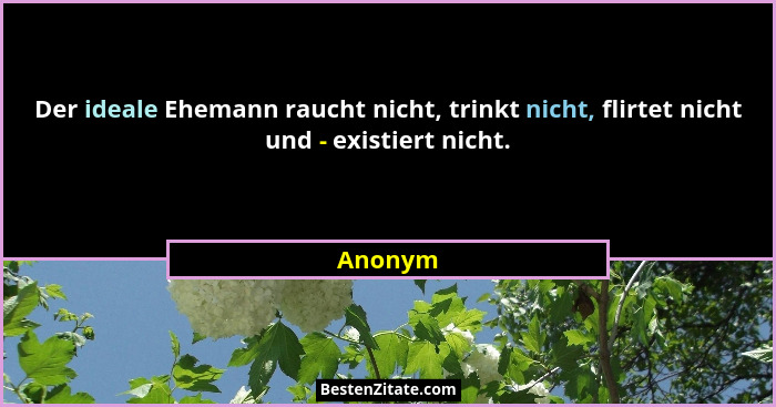 Der ideale Ehemann raucht nicht, trinkt nicht, flirtet nicht und - existiert nicht.... - Anonym