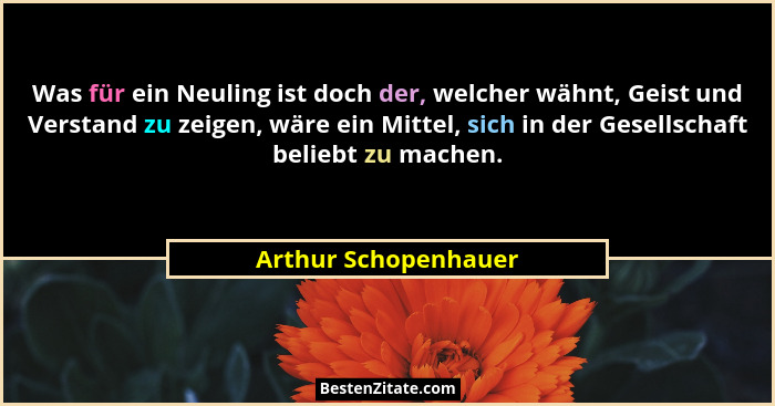 Was für ein Neuling ist doch der, welcher wähnt, Geist und Verstand zu zeigen, wäre ein Mittel, sich in der Gesellschaft beliebt... - Arthur Schopenhauer