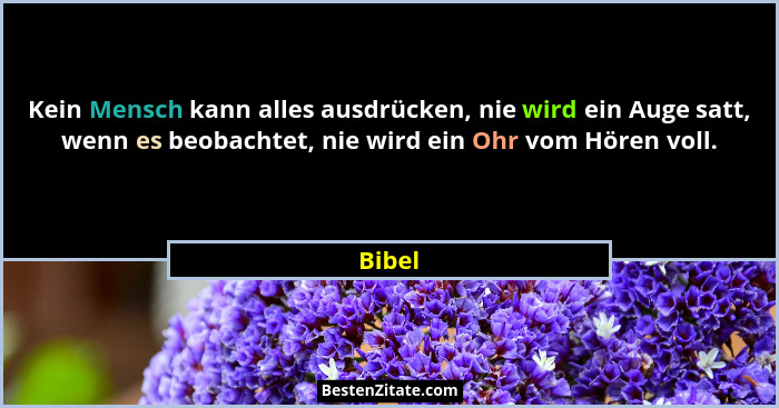 Kein Mensch kann alles ausdrücken, nie wird ein Auge satt, wenn es beobachtet, nie wird ein Ohr vom Hören voll.... - Bibel