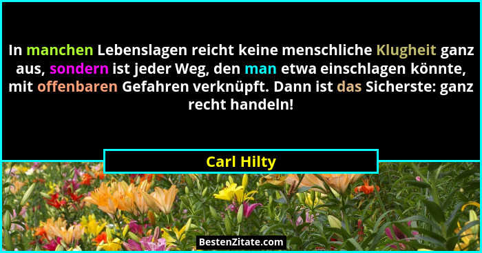 In manchen Lebenslagen reicht keine menschliche Klugheit ganz aus, sondern ist jeder Weg, den man etwa einschlagen könnte, mit offenbaren... - Carl Hilty