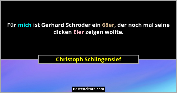 Für mich ist Gerhard Schröder ein 68er, der noch mal seine dicken Eier zeigen wollte.... - Christoph Schlingensief
